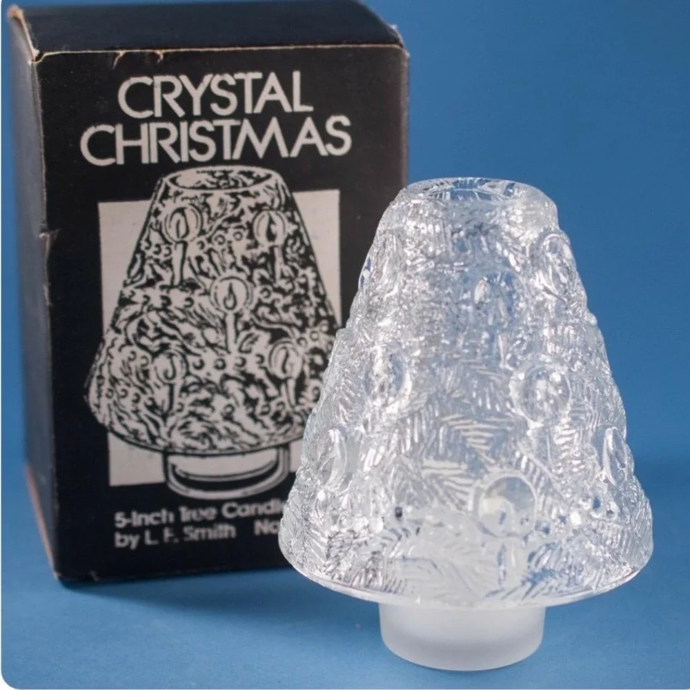 Vtg LE Smith Crystal Christmas Fairy Lamp Pine Candle Textured Glass 5 Inch